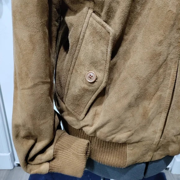 Vintage Alan Michaels tan leather suede bomber jacket men's size 38 - Picture 2 of 9